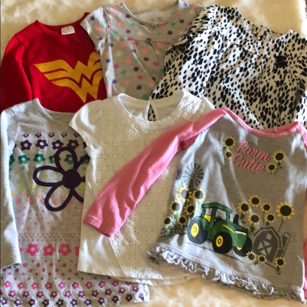 Lot of 6 used 3t toddler Girl shirts, 6 pieces